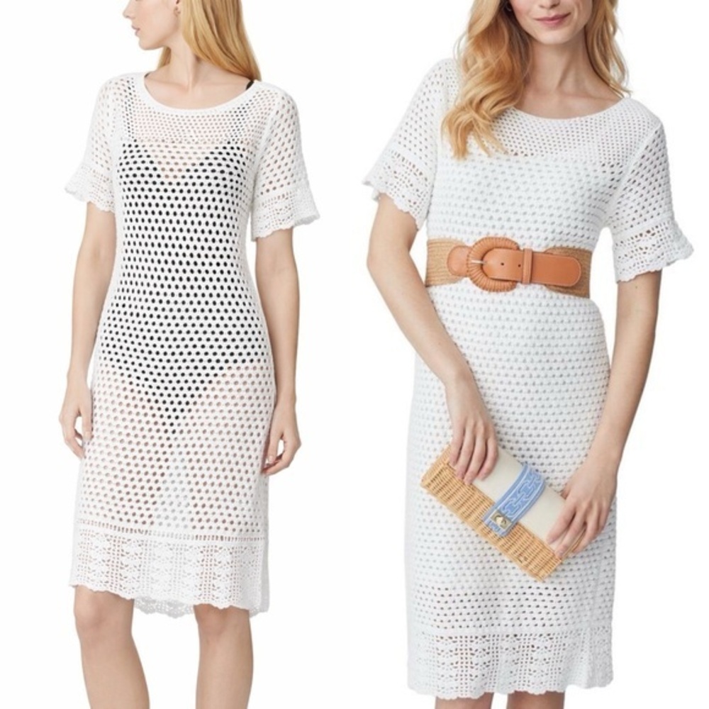 J.McLaughlin Captiva Crochet Dress Women’s S White Cotton Swim Cover-Up Shift